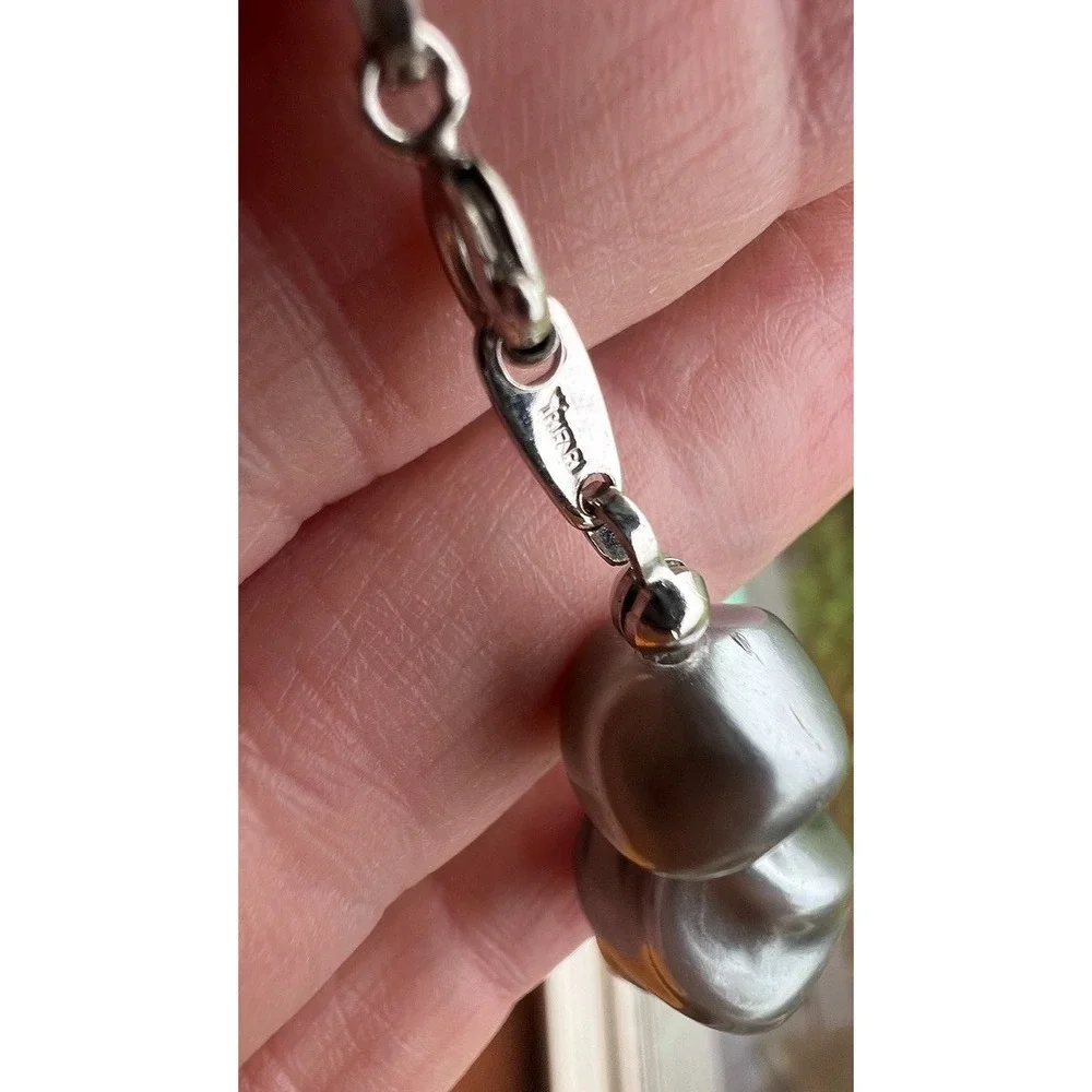 Vintage Bracelet Signed Trifari Silver Tone Sculptural Beaded Chunky‎ Modernist